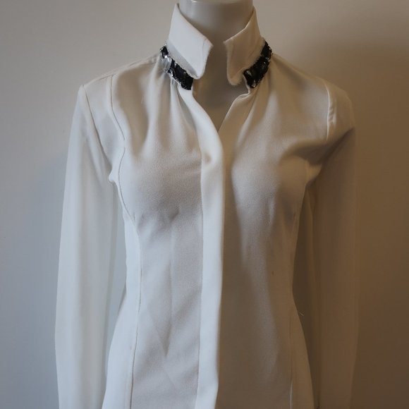 CHRISTINA MAKOWSKY RHINESTONE COLLAR BLOUSE S * - Picture 5 of 16